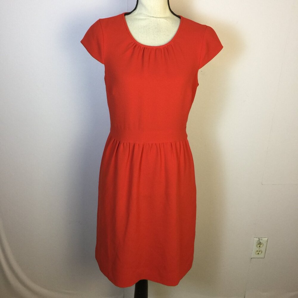 J Crew A-Line Dress Size 4 Womans Red Crepe Short Cap Sleeve Lined Keyhole Back